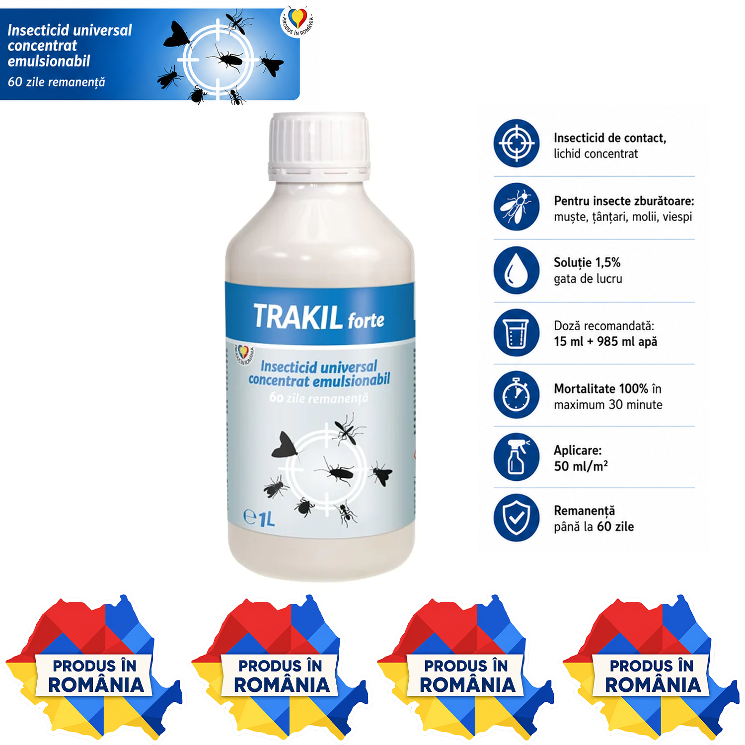 TRAKIL FORTE insecticid concentrat pentru insecte zburătoare muște ț&acirc;nțari molii viespi
