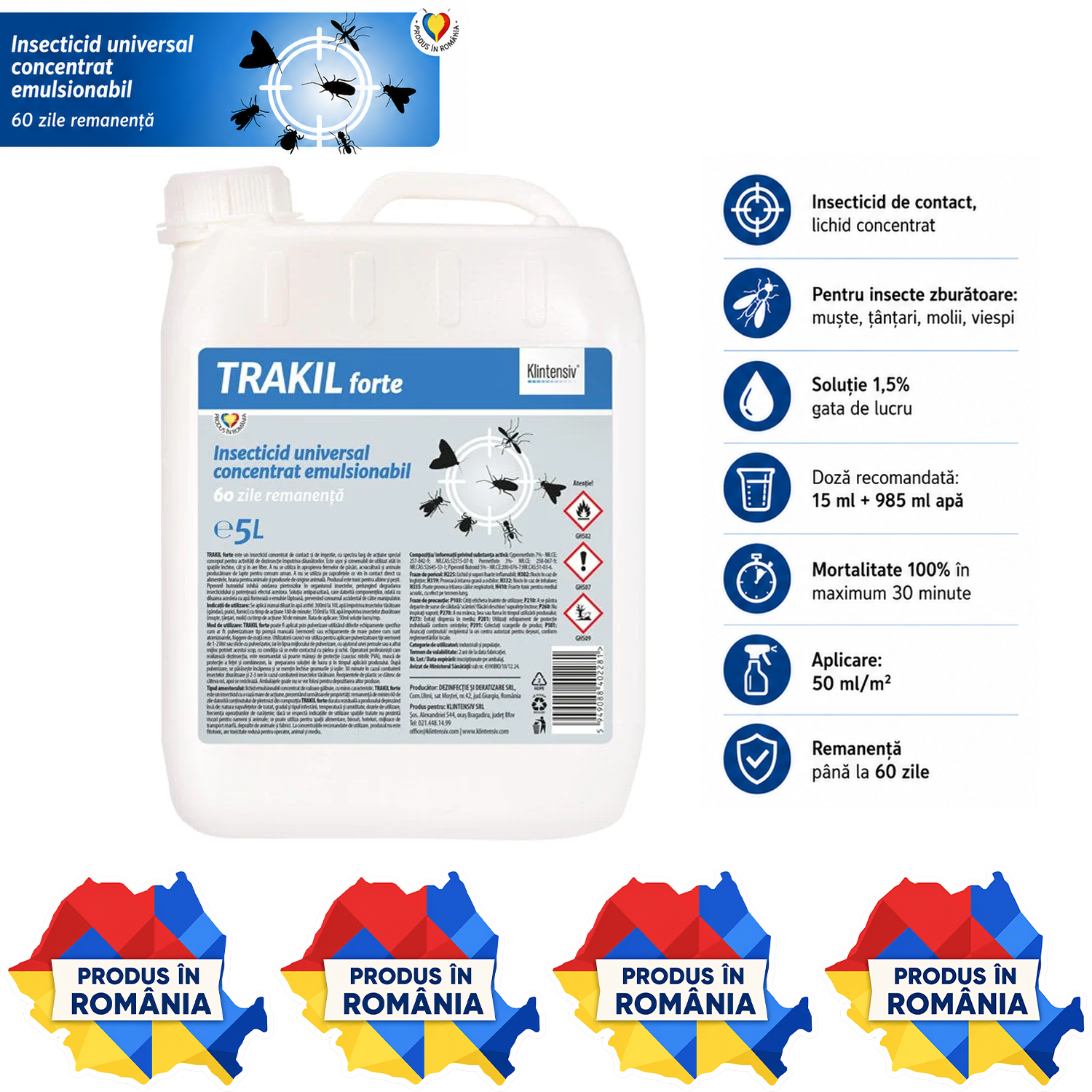 TRAKIL FORTE insecticid concentrat pentru insecte zburătoare muște ț&acirc;nțari molii viespi