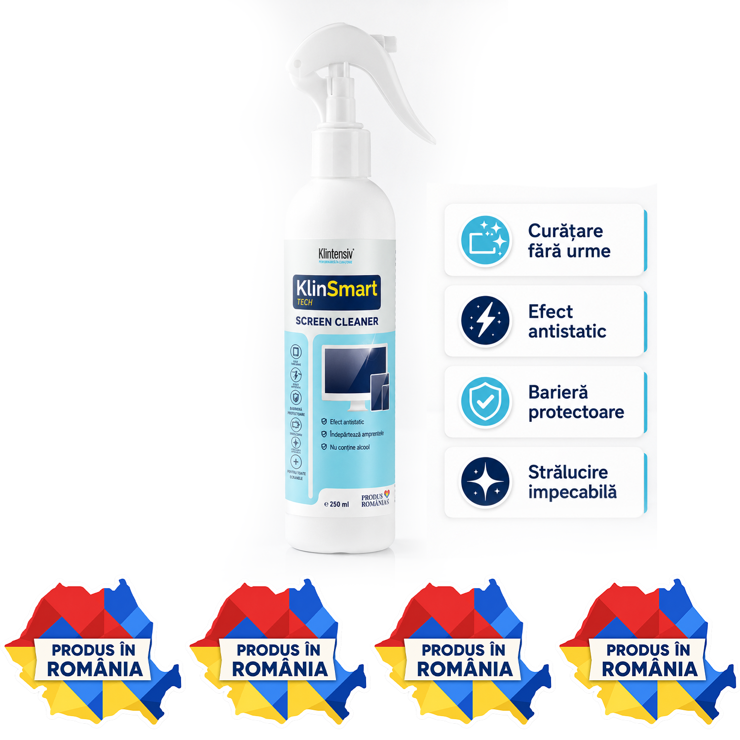 Klintensiv KlinSmart Tech soluție curățare ecrane 250 ml cu efect antistatic