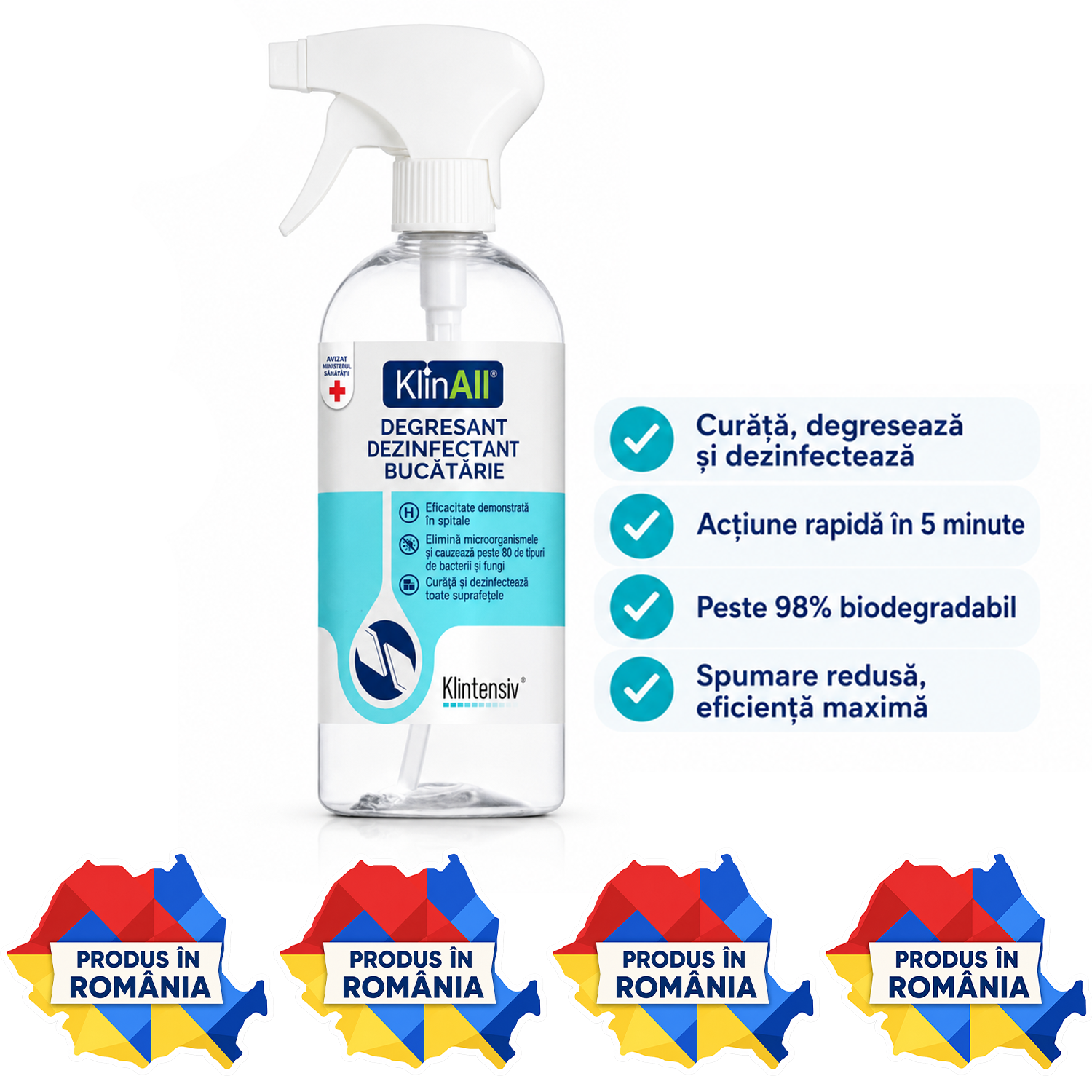 KlinAll Degresant Dezinfectant Bucătărie Klintensiv pentru HoReCa și suprafețe alimentare