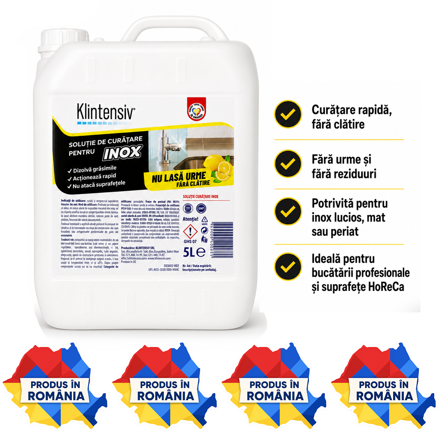 Soluție curățare inox Klintensiv 500 ml fără clătire pentru inox lucios mat și periat