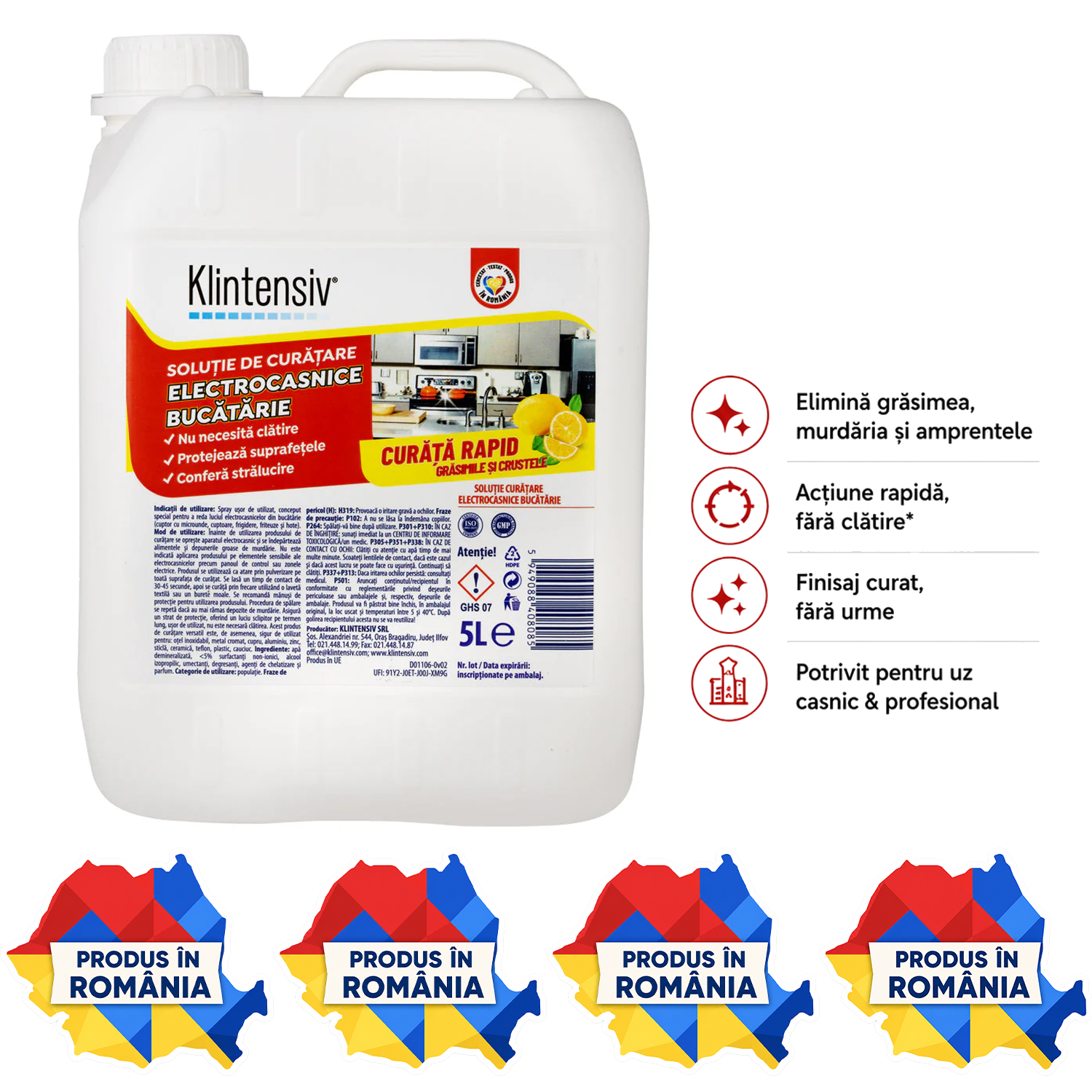 Soluție curățare electrocasnice Klintensiv 500 ml spray profesional pentru grăsime pete și amprente