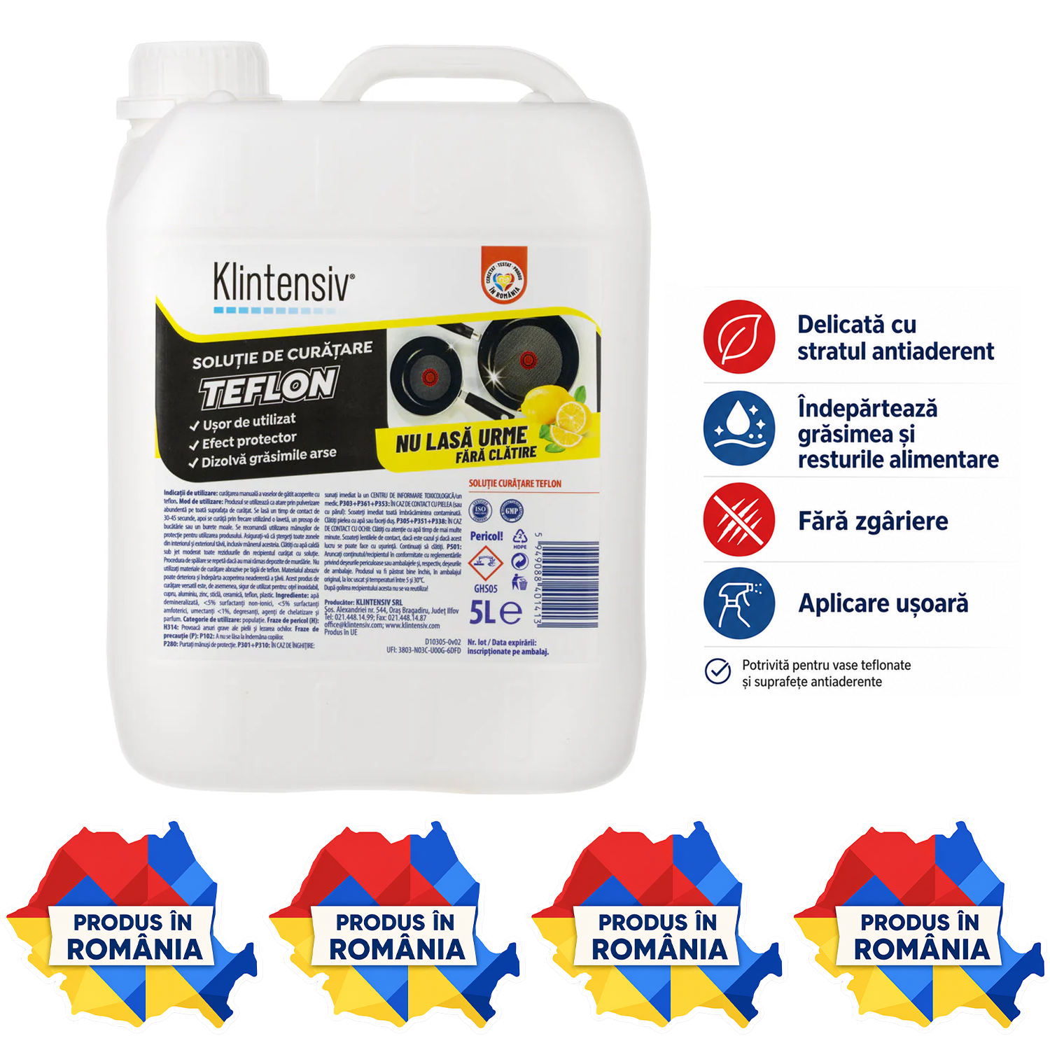 Soluție curățare teflon Klintensiv 500 ml pentru vase antiaderente tigăi și cratițe