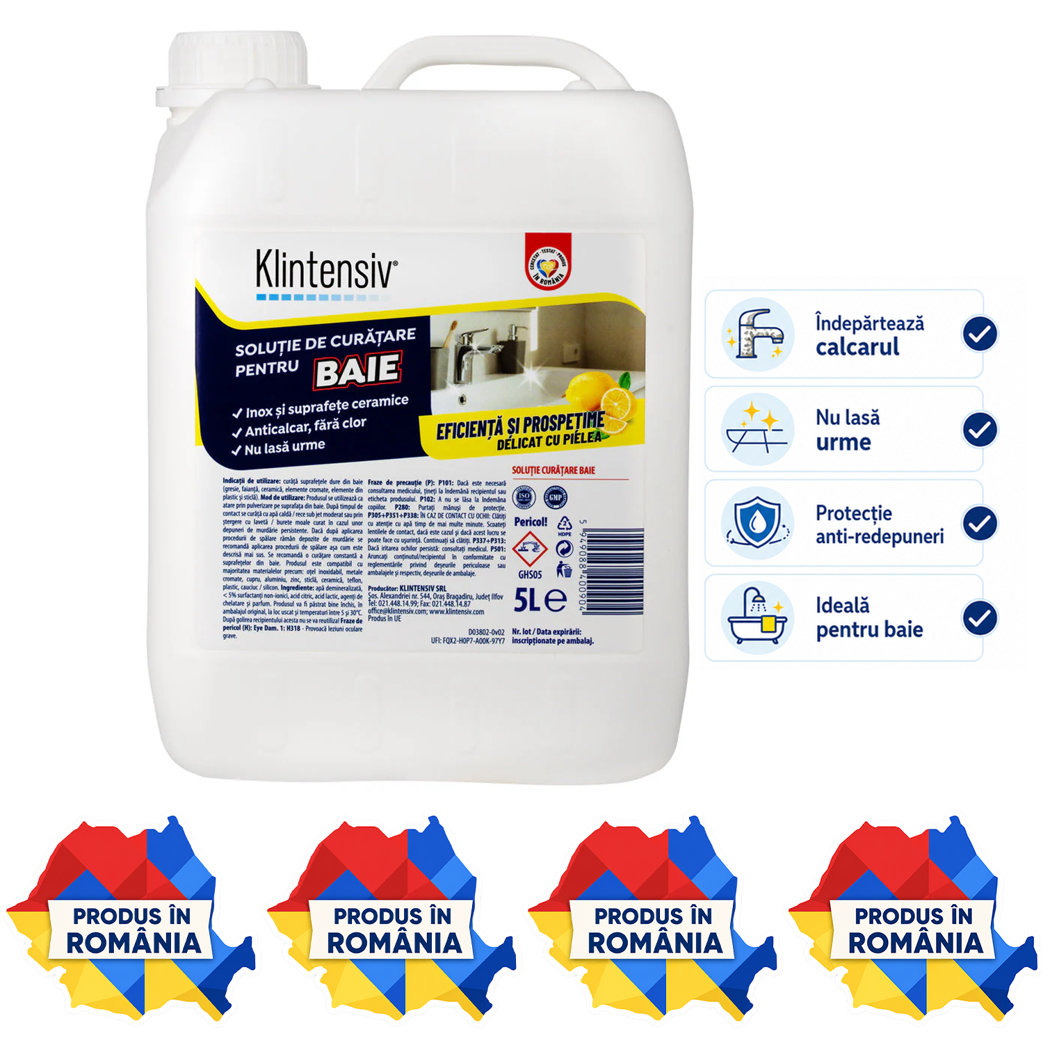 Soluție curățare baie Klintensiv 500 ml anticalcar pentru gresie faianță ceramică și cabine de duș