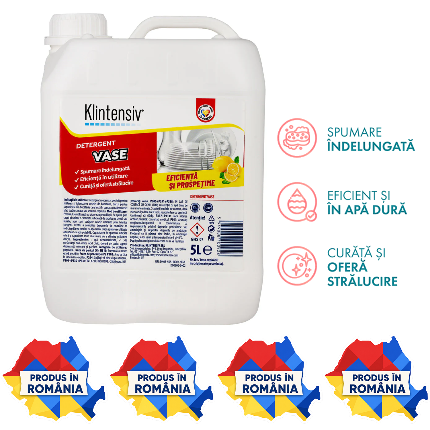 Detergent de vase Klintensiv 500 ml lichid concentrat pentru spălare manuală