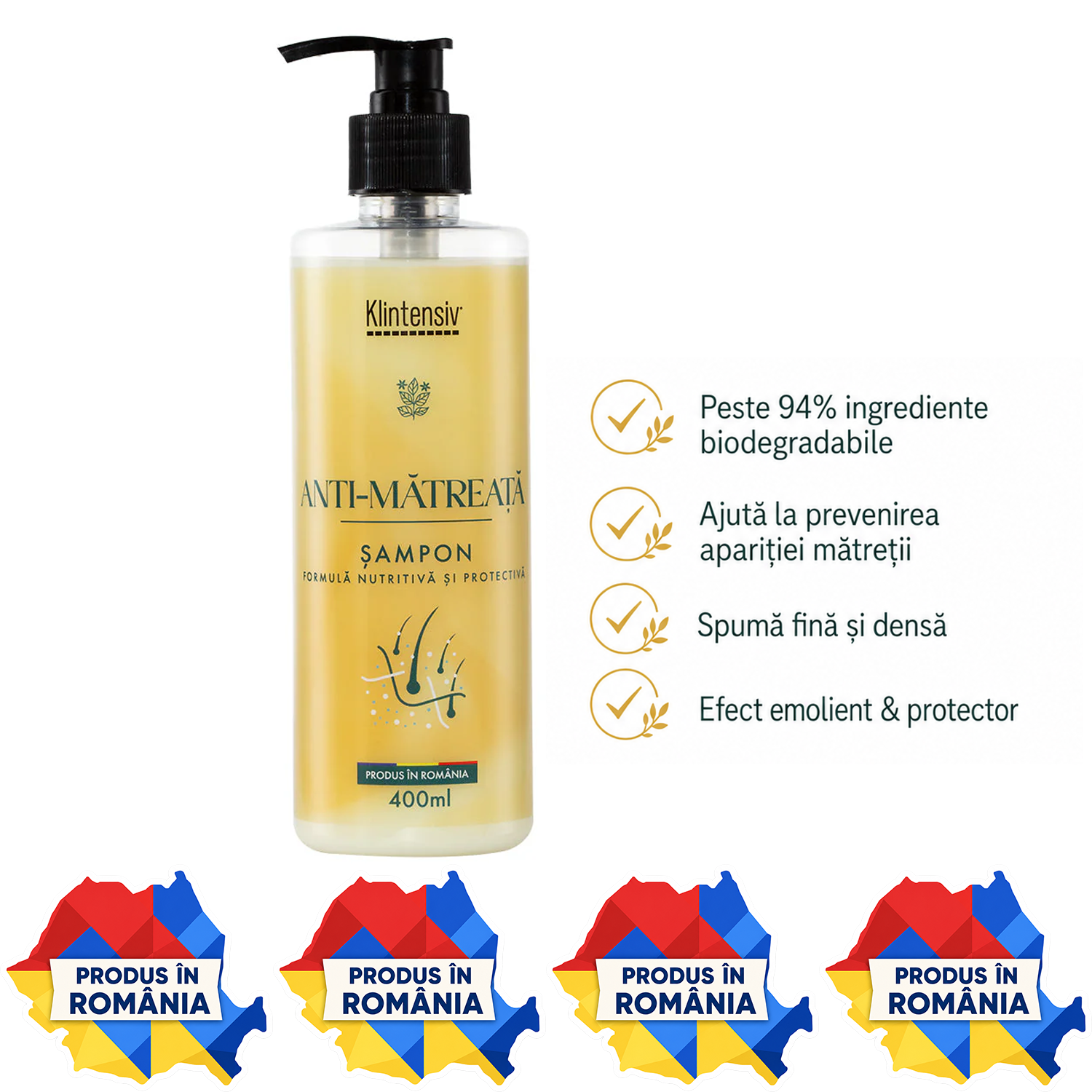 Șampon anti-mătreață Klintensiv cu Piroctone Olamine pentru scalp echilibrat