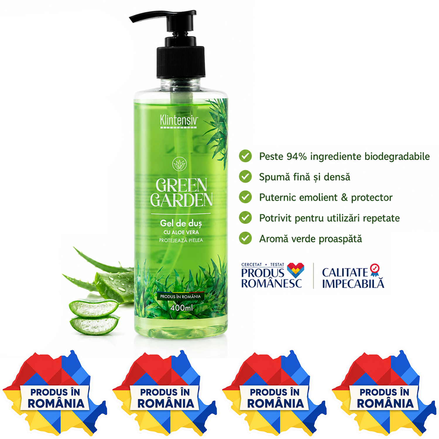 Gel de duș Klintensiv Green Garden 400 ml și 5 litri cu aromă verde proaspătă