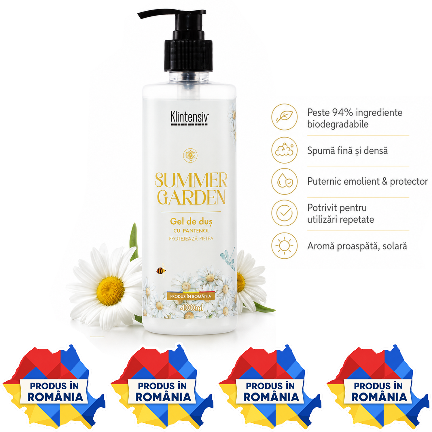 Gel de duș Klintensiv Summer Garden 400 ml și 5 litri cu aromă proaspătă de vară