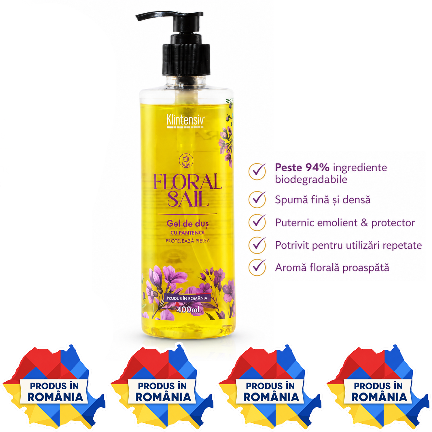 Gel de duș Klintensiv Floral Sail 400 ml și 5 litri cu aromă florală proaspătă