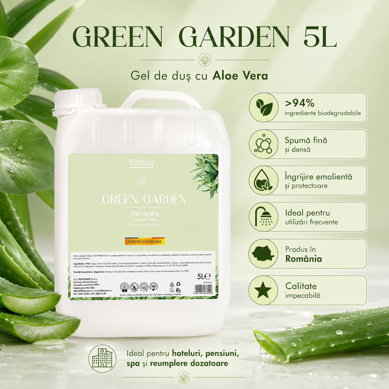 Gel de duș Green Garden Klintensiv cu spumă fină și efect emolient pentru piele