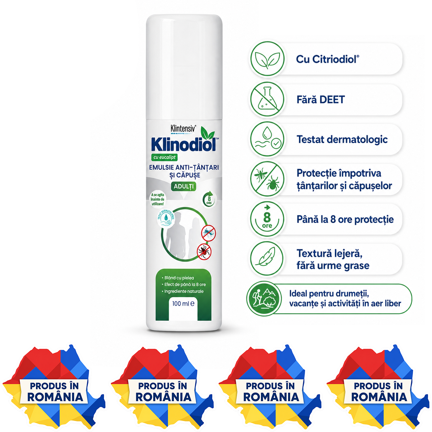 Spray repelent adulți Klinodiol fără DEET cu Citriodiol 9,9% pentru ț&acirc;nțari și căpușe