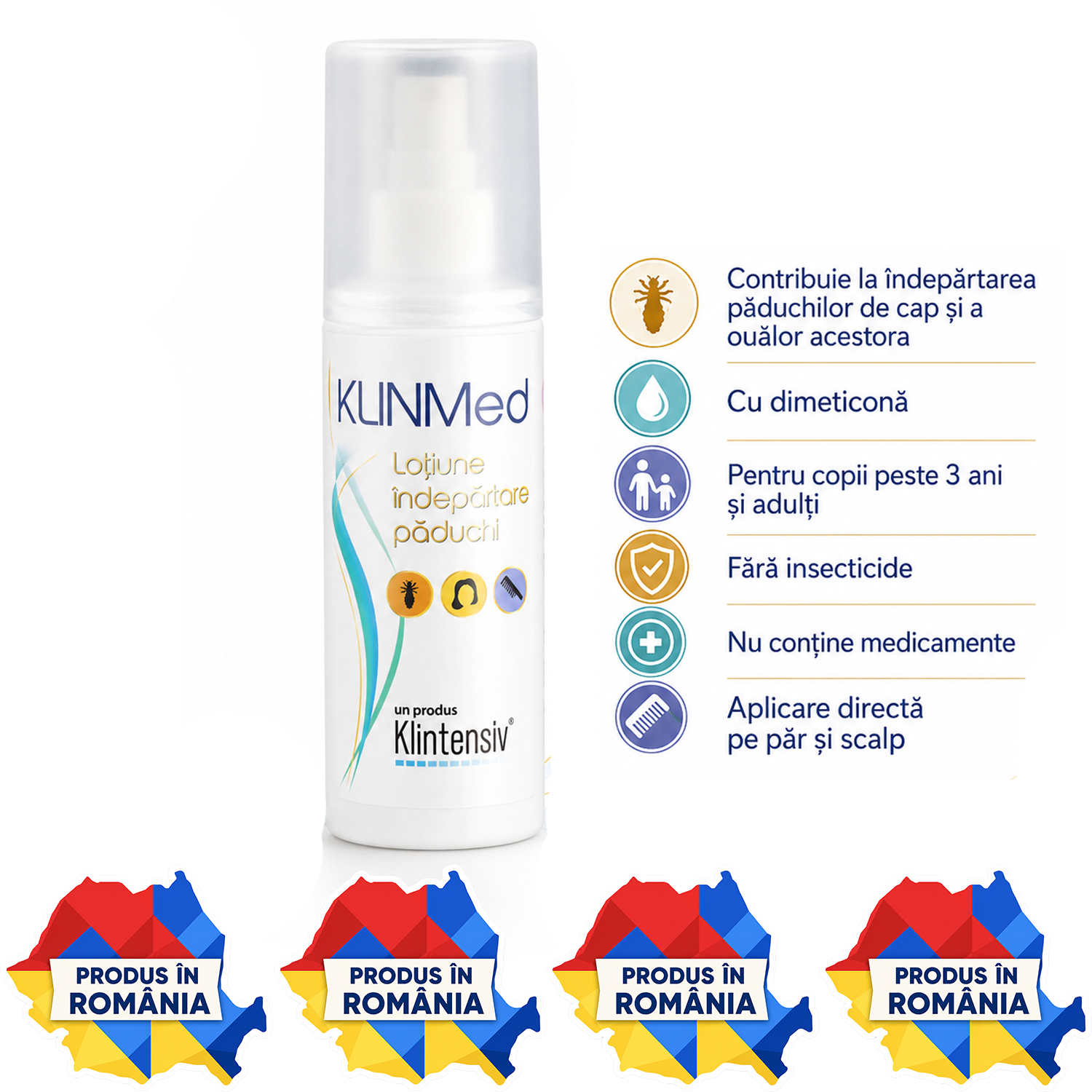 Loțiune antipăduchi KLINMed cu dimeticonă pentru păduchi de cap și ouă
