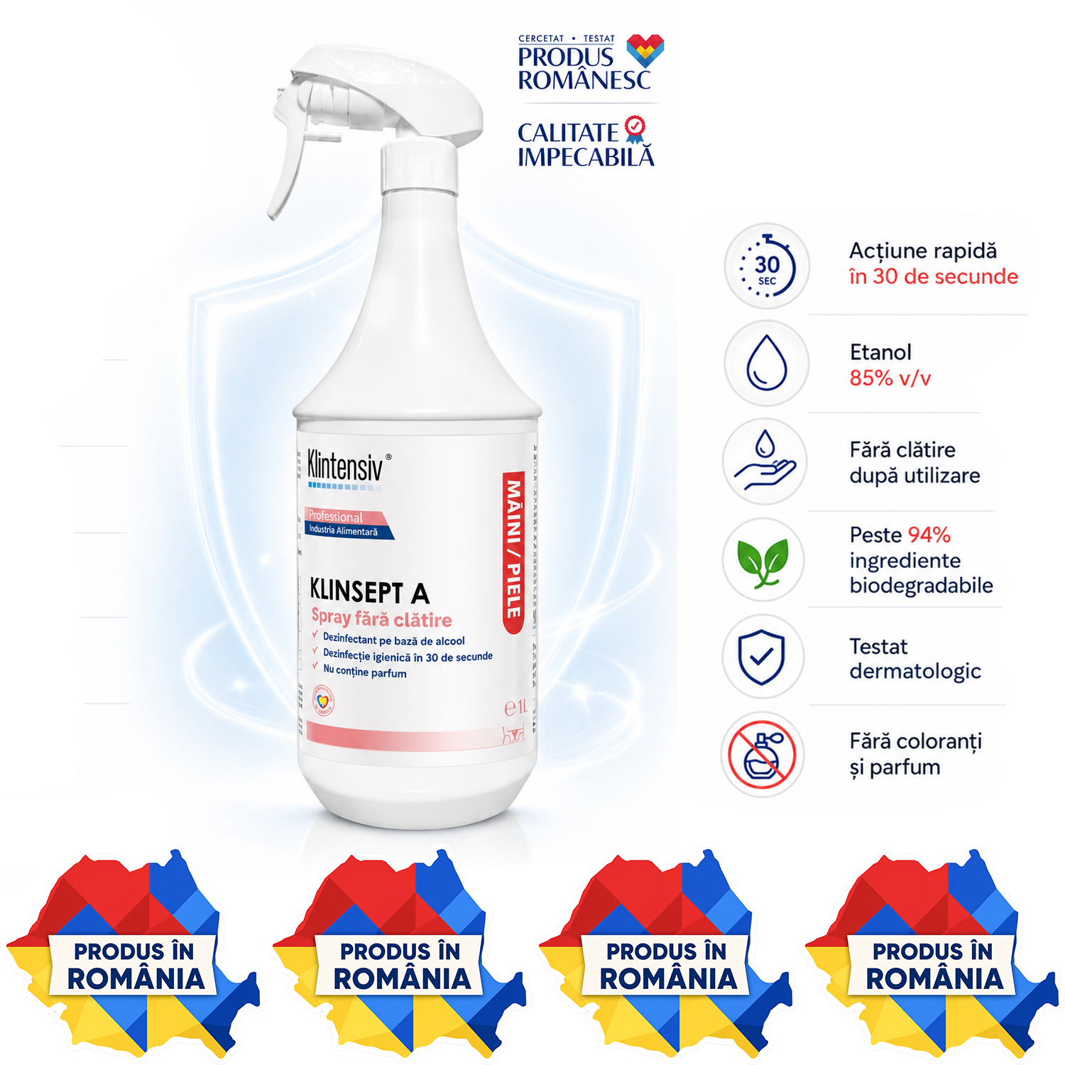 Dezinfectant hidroalcoolic Klinsept A pentru mâini și piele cu 85% etanol
