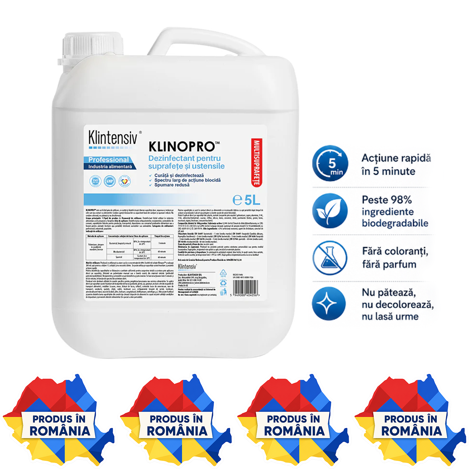 Klinopro dezinfectant suprafețe și pavimente pentru industria alimentară și HoReCa