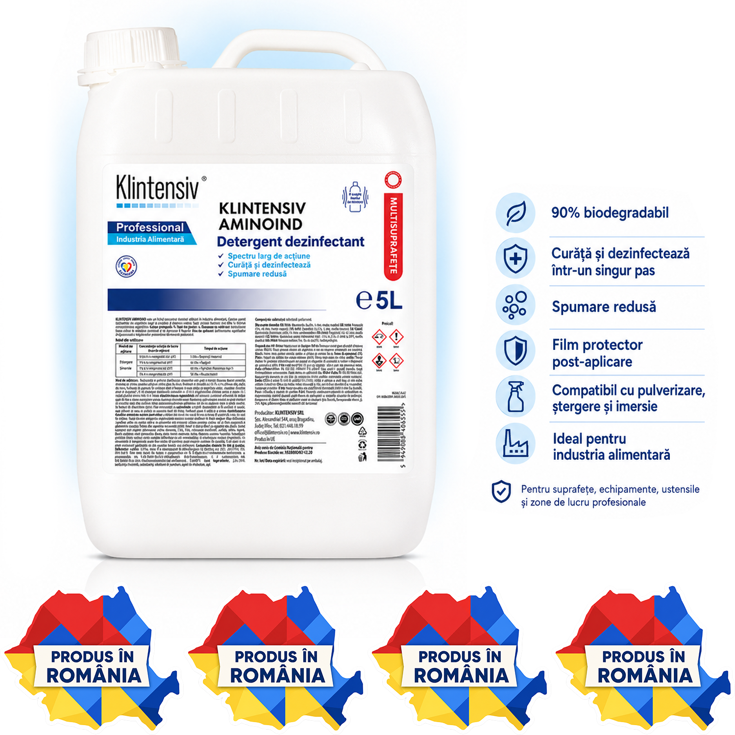 Klintensiv Aminoind detergent dezinfectant concentrat pentru industria alimentară flacon 1 litru