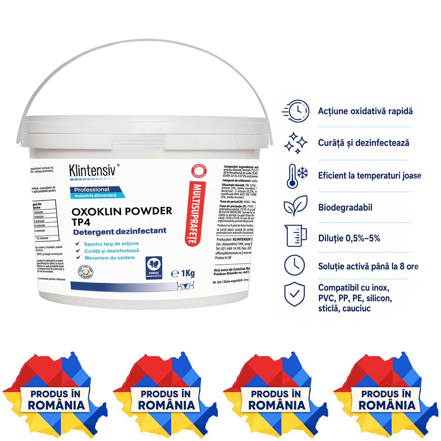 Oxoklin Powder dezinfectant pulbere TP4 pentru suprafețe și ustensile industria alimentară