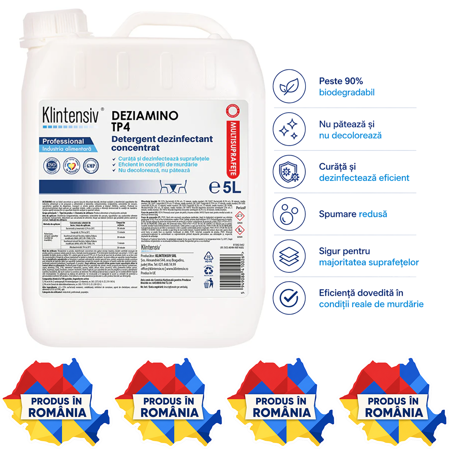 DEZIAMINO detergent dezinfectant concentrat TP4 pentru industria alimentară și HoReCa 1 L 5 L