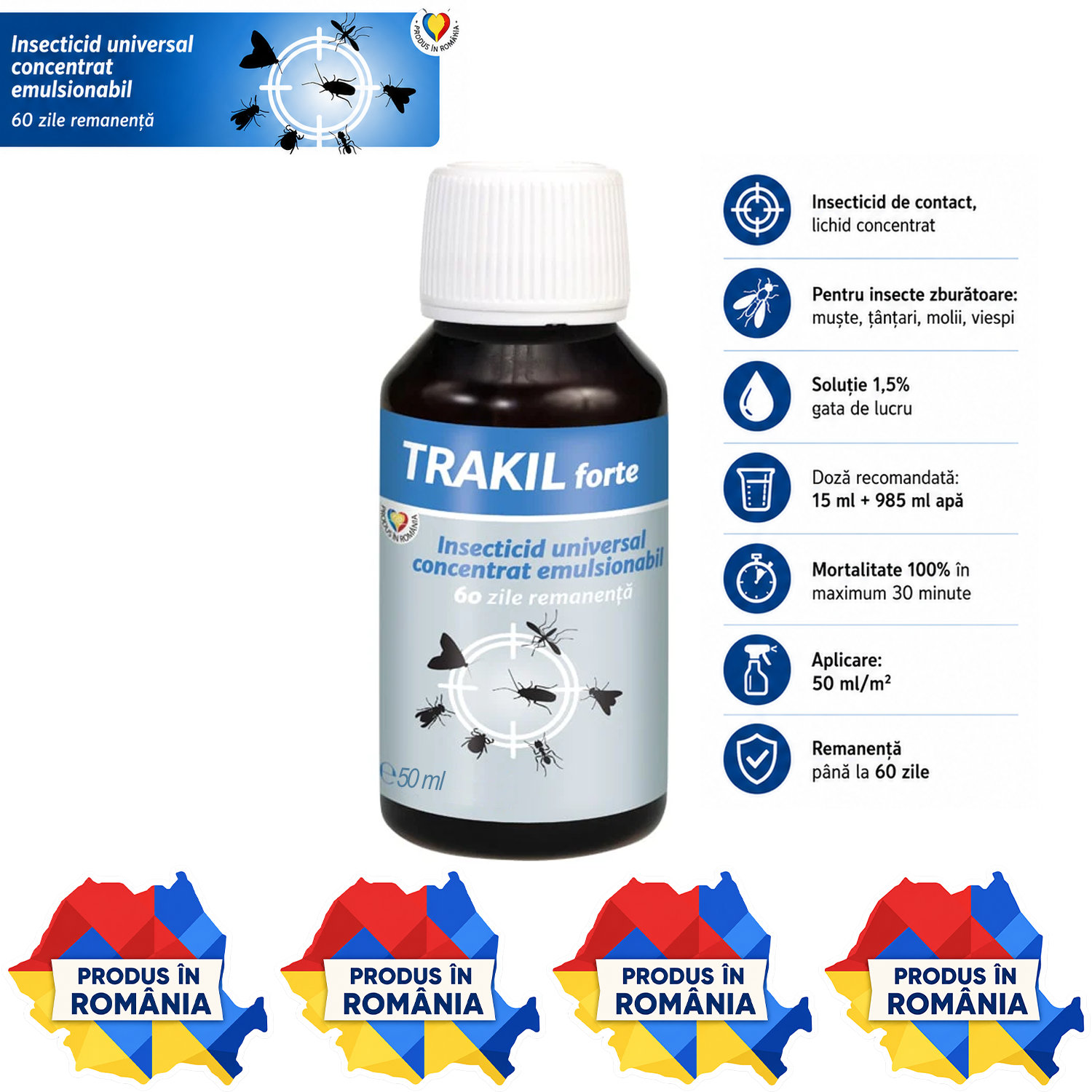 TRAKIL FORTE insecticid concentrat pentru insecte zburătoare muște țânțari molii viespi