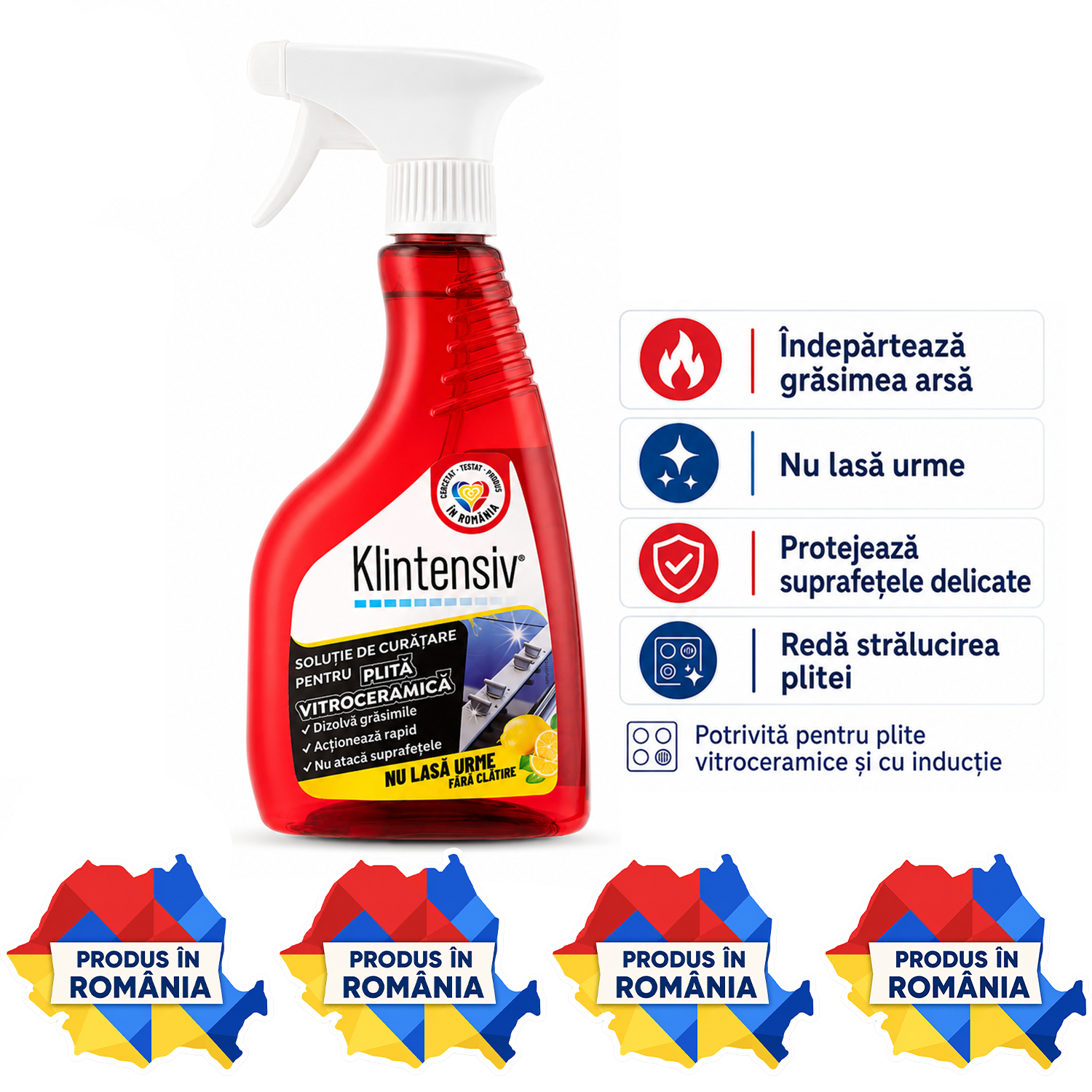 Soluție curățare plită vitroceramică Klintensiv 500 ml pentru inducție și sticlă ceramică