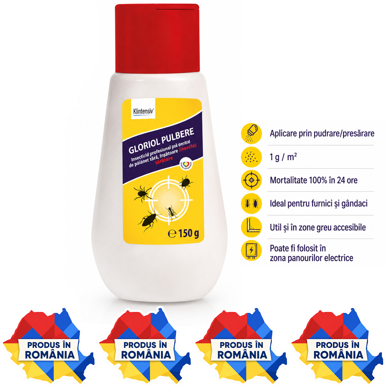 GLORIOL pulbere insecticidă pentru furnici g&acirc;ndaci și insecte t&acirc;r&acirc;toare 150 g
