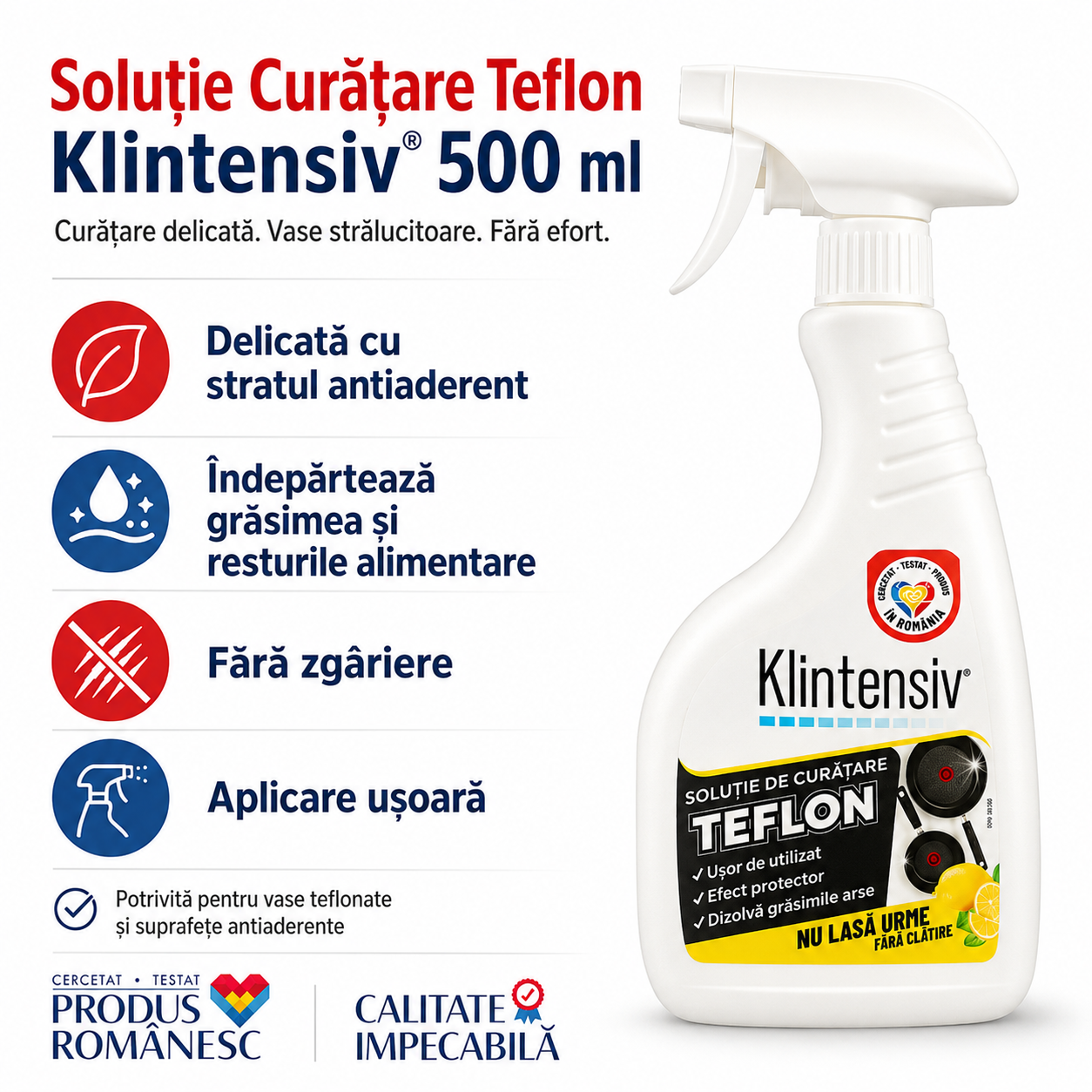 Klintensiv soluție profesională pentru curățarea vaselor cu teflon și strat antiaderent