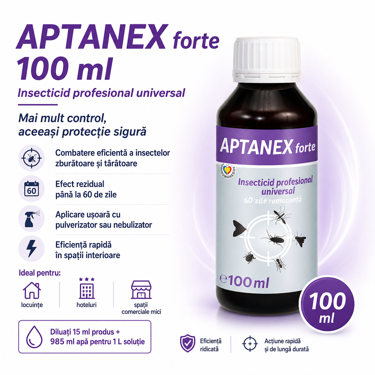 Insecticid APTANEX pentru g&acirc;ndaci ploșnițe purici muște ț&acirc;nțari molii căpușe furnici