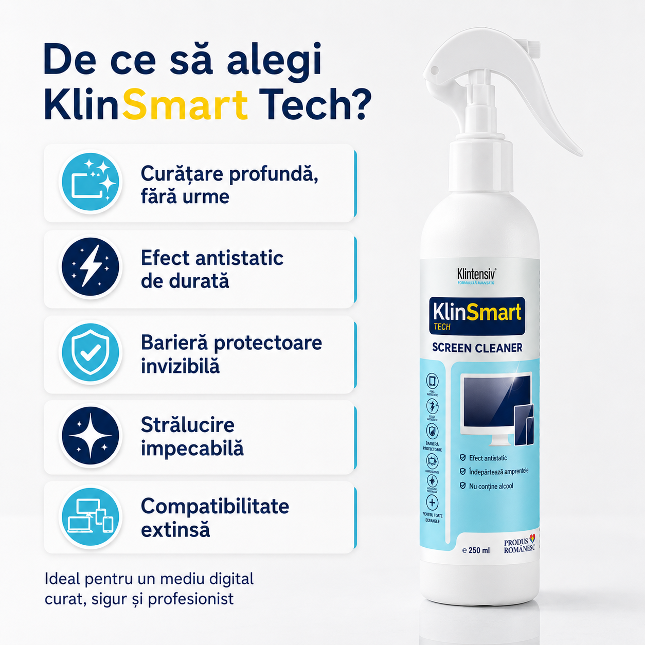 KlinSmart Tech curățare fără urme pentru monitor laptop tabletă și telefon