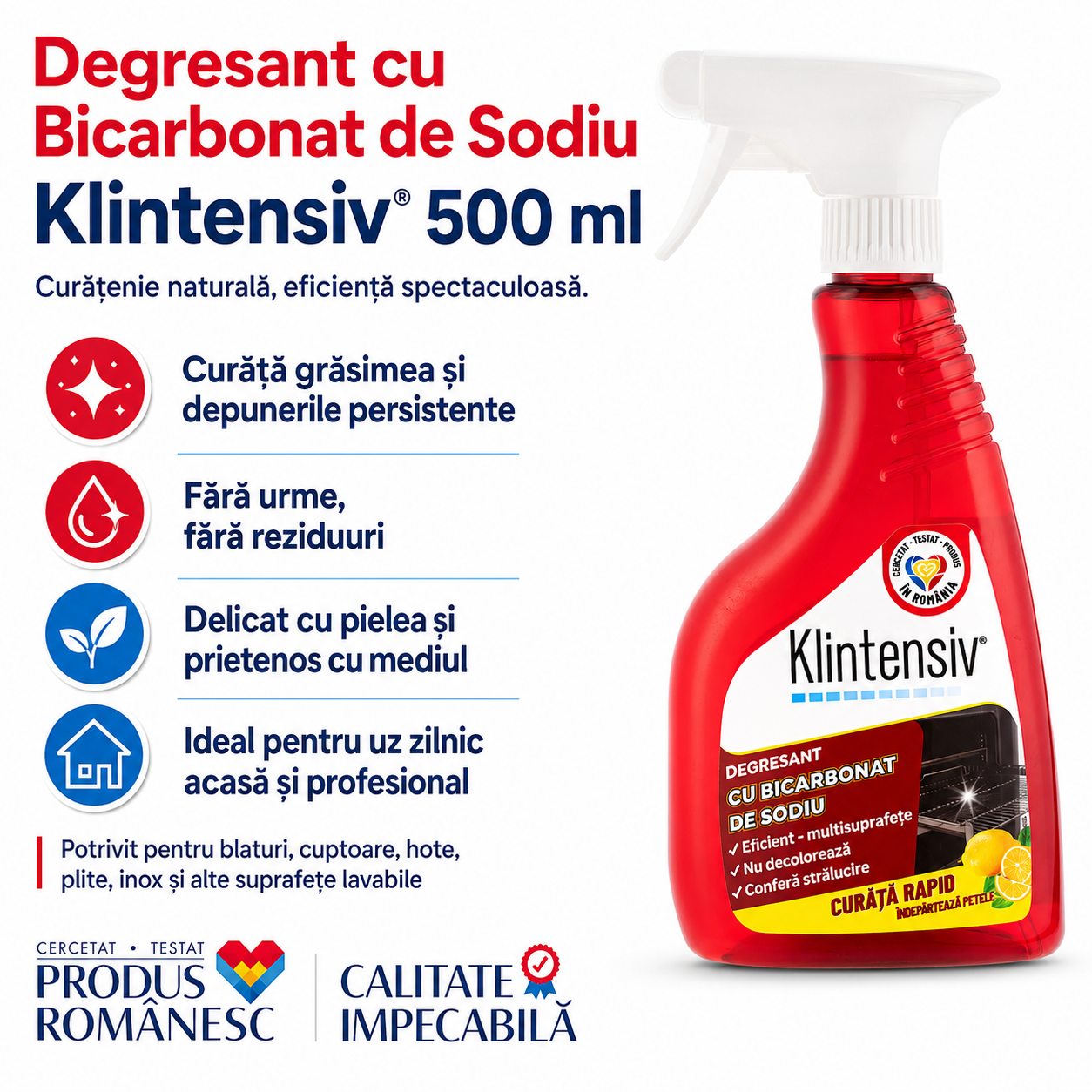 Klintensiv degresant profesional cu bicarbonat pentru bucătărie fără urme și fără reziduuri