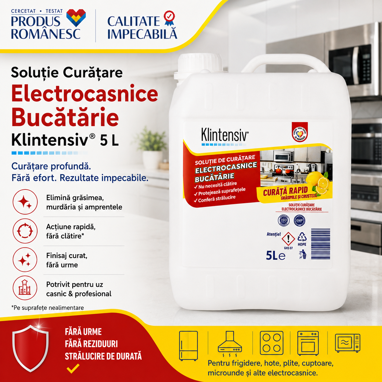 Klintensiv soluție profesională pentru curățare frigider hotă plită cuptor și electrocasnice