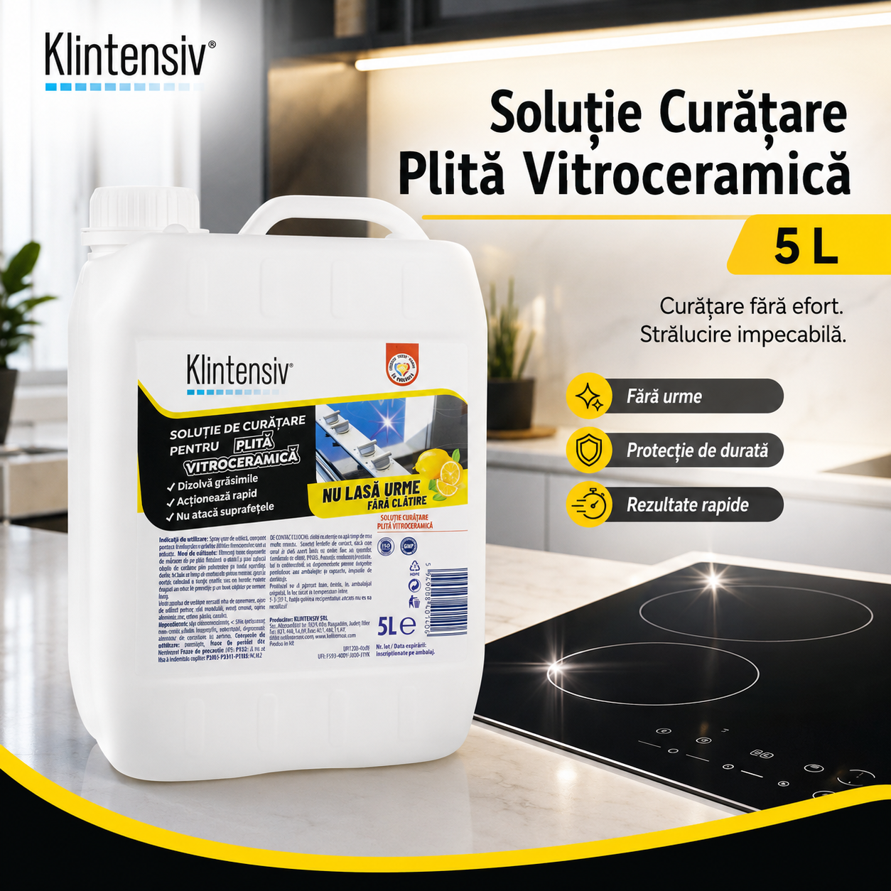 Klintensiv soluție profesională pentru curățare plite cu inducție și vitroceramice fără zgâriere