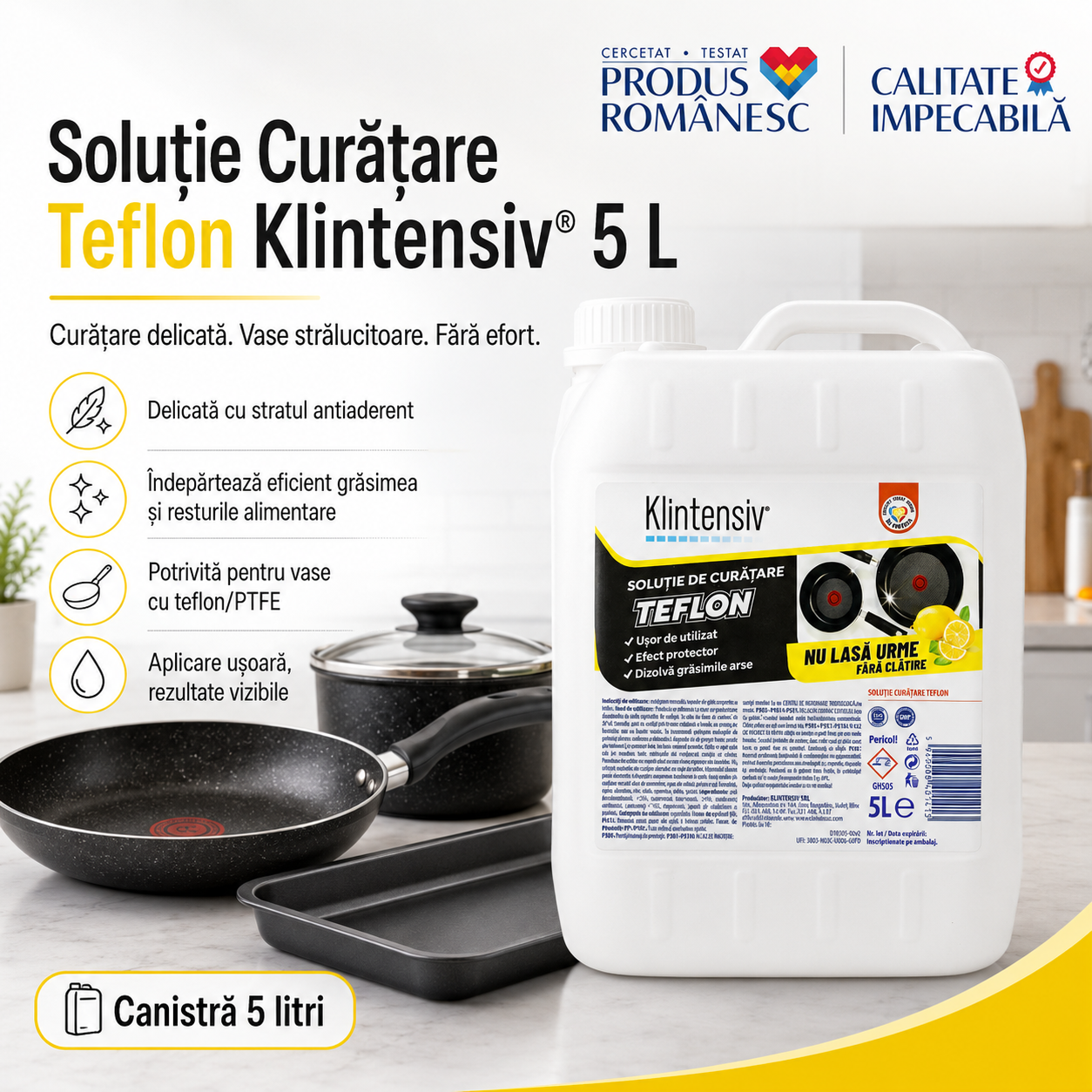 Klintensiv soluție profesională pentru curățarea vaselor cu teflon și strat antiaderent