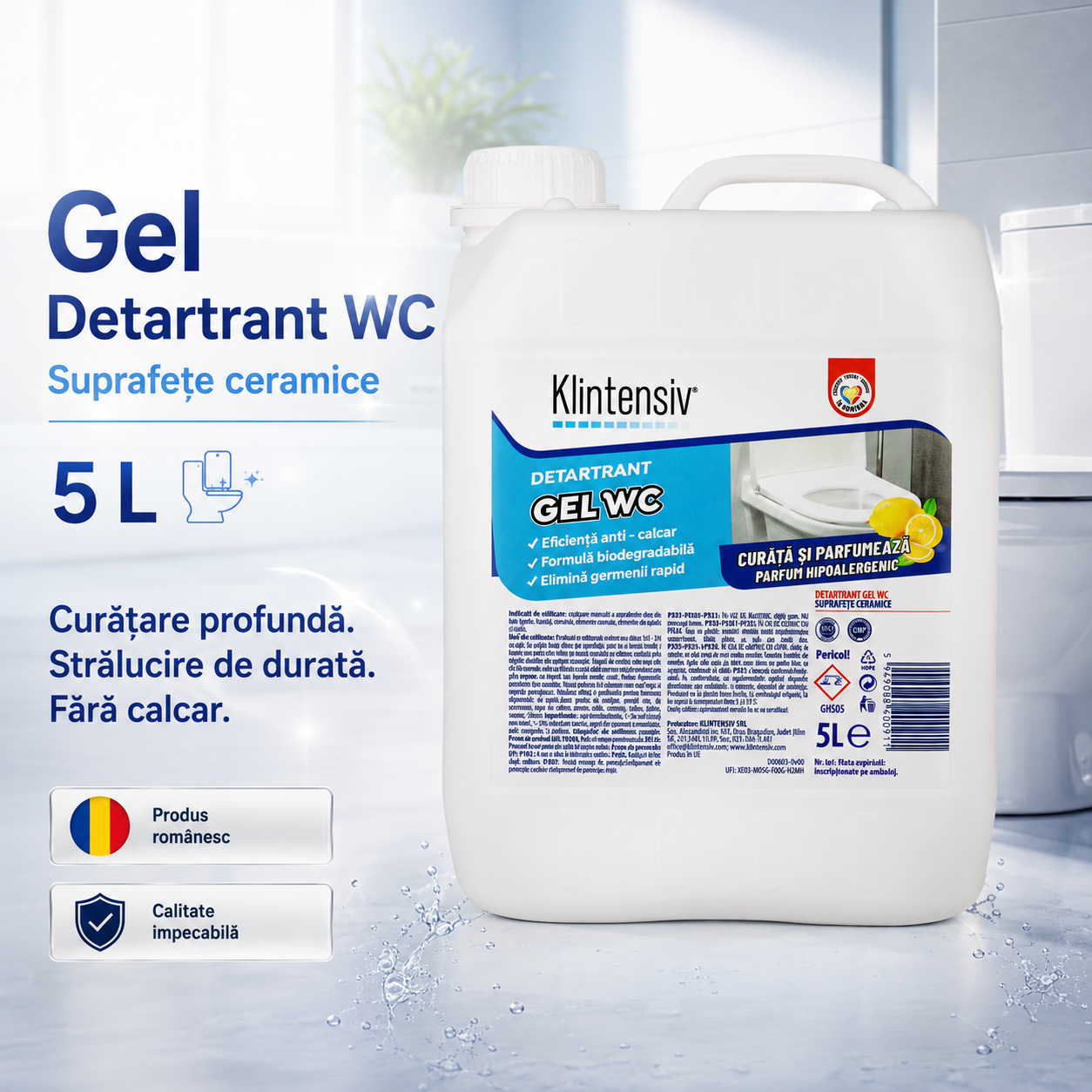 Gel anticalcar Klintensiv cu aderență pe suprafețe verticale pentru baie și WC