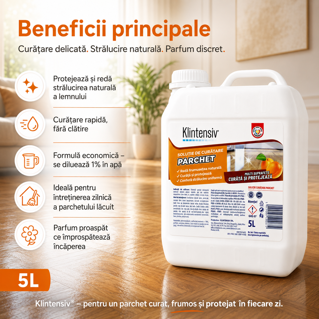 Klintensiv detergent profesional pentru parchet lăcuit curățare delicată fără clătire
