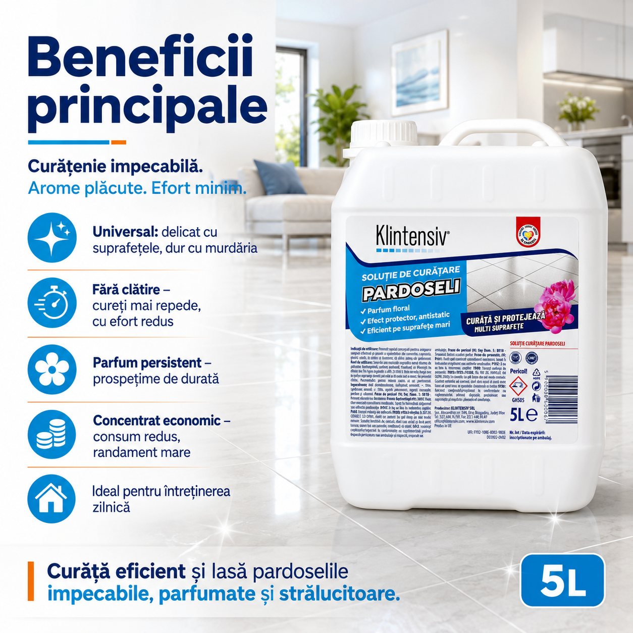 Klintensiv soluție profesională pentru ceramică porțelan marmură granit piatră naturală și PVC