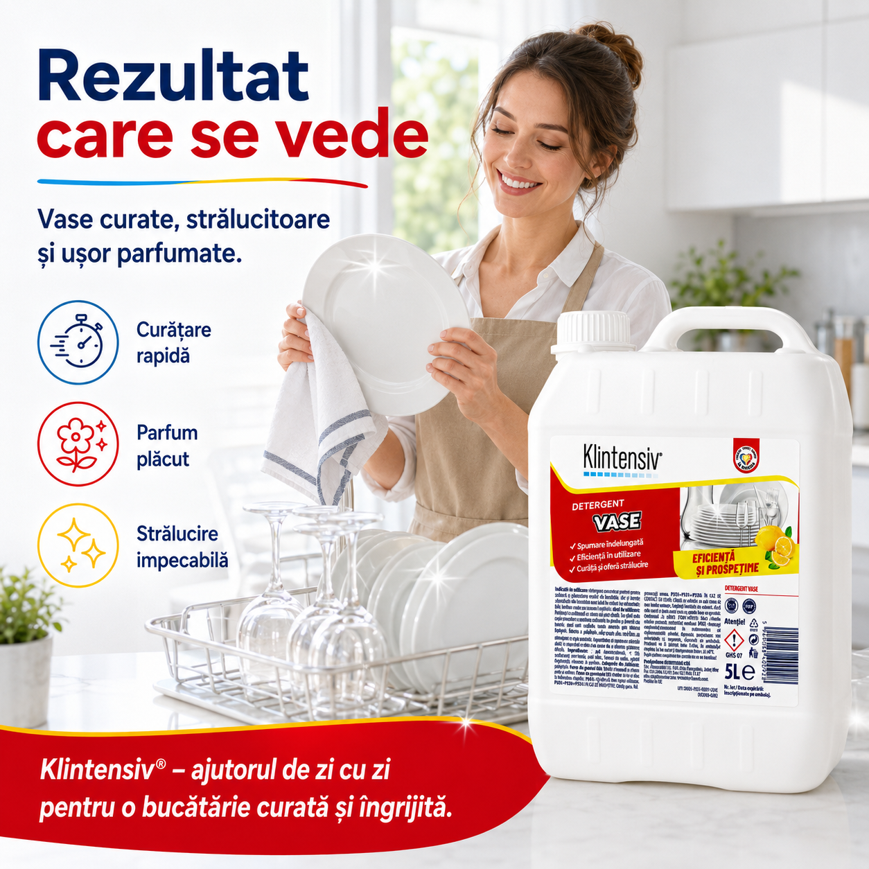 Klintensiv detergent lichid concentrat pentru vase tacâmuri pahare tăvi și ustensile