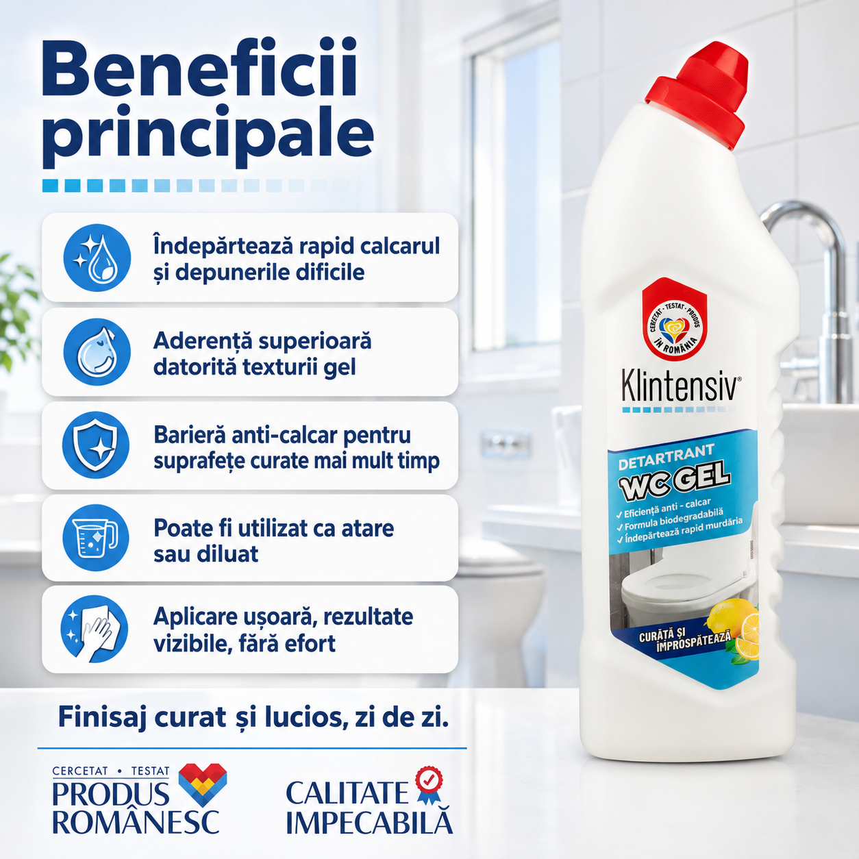 Gel anticalcar Klintensiv cu aderență pe suprafețe verticale pentru baie și WC
