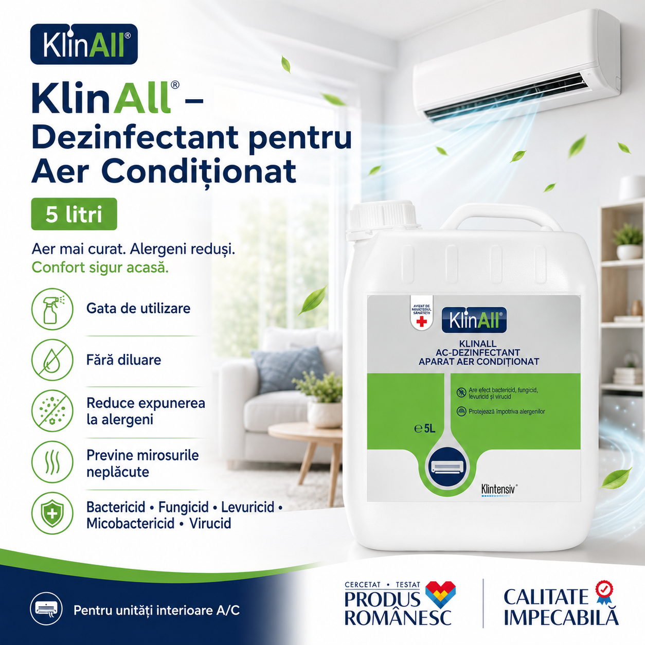 Dezinfectant aer condiționat Klintensiv pentru evaporator filtru carcasă tăviță condens și trasee de aer