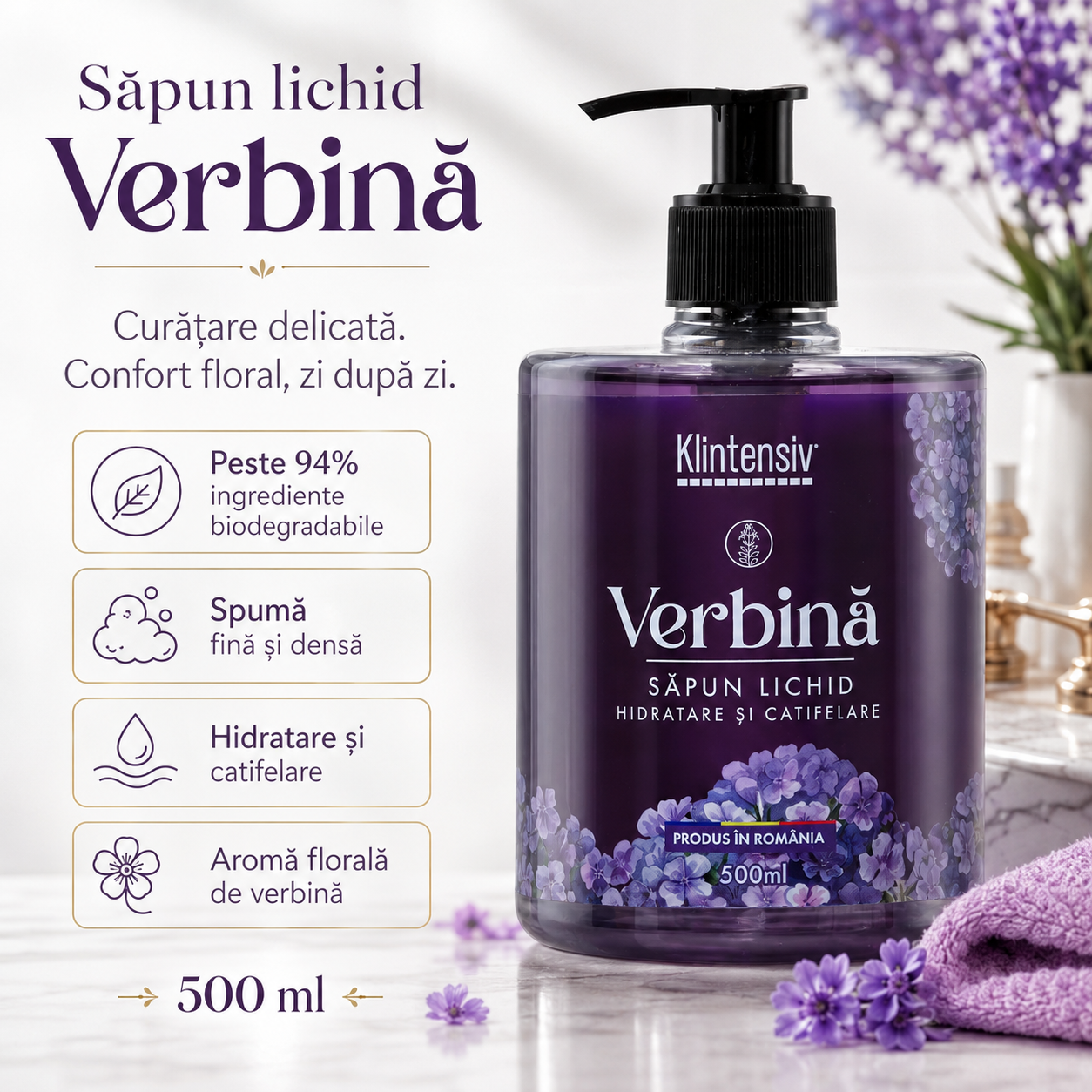 Săpun lichid Klintensiv arome Bujori și Frezii Iasomie Verbina Cafea Liliac Miere Aloe Vera