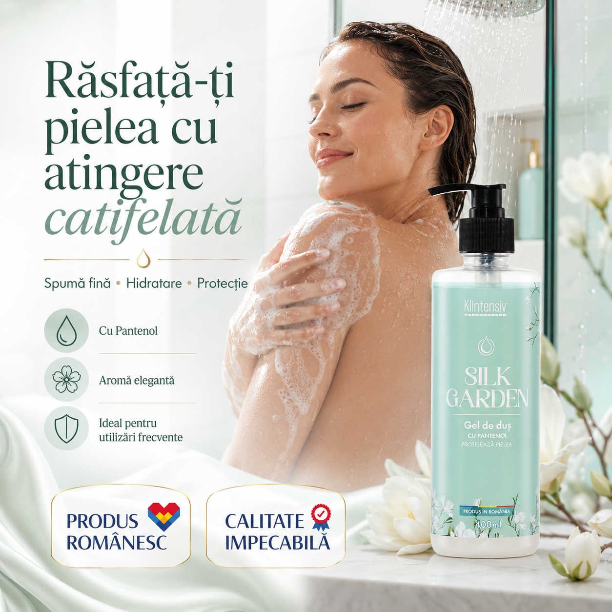 Gel de duș Silk Garden Klintensiv aromă catifelată și &icirc;ngrijire delicată a pielii