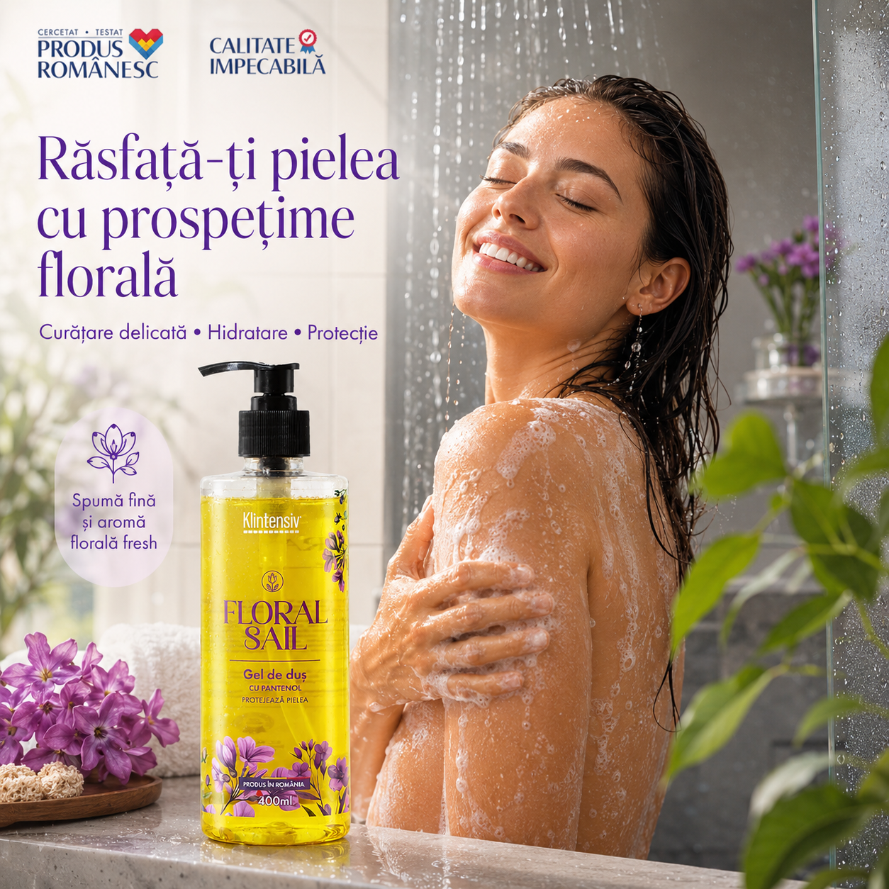 Gel de duș Floral Sail Klintensiv cu parfum floral fresh și spumă fină pentru piele
