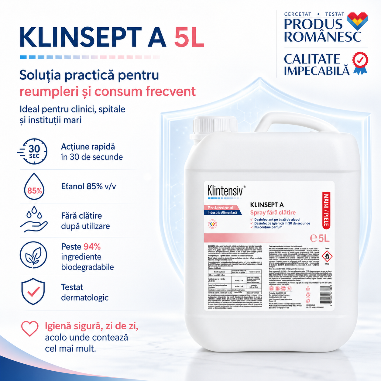 Beneficii Klinsept A dezinfectant m&acirc;ini și piele fără clătire testat dermatologic