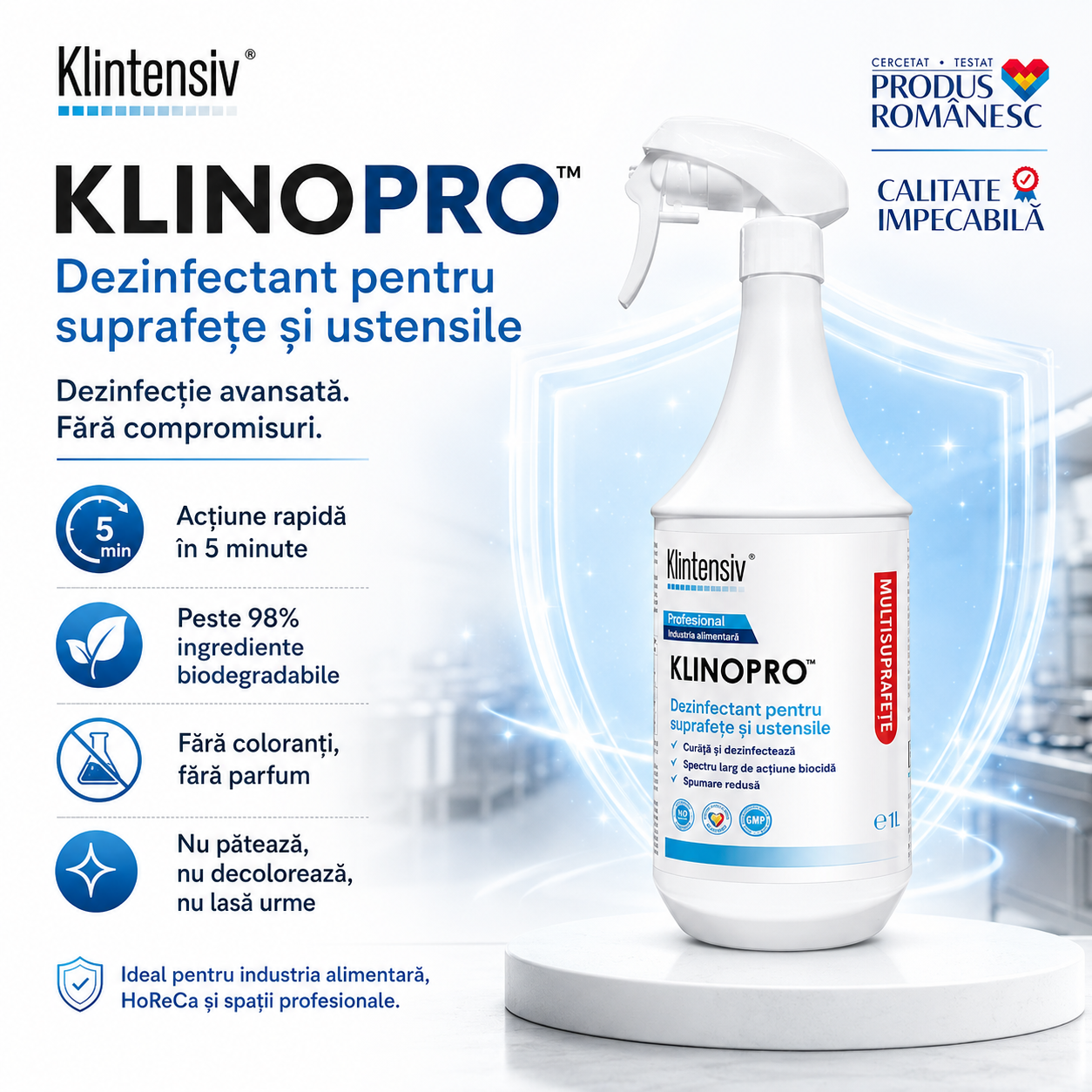 Dezinfectant Klinopro pentru pardoseli echipamente și suprafețe alimentare