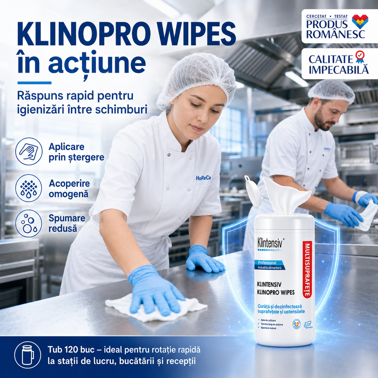 Klinopro Wipes dezinfectare rapidă &icirc;n 5 minute bactericid fungicid virucid