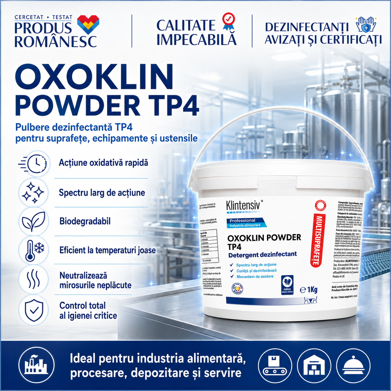 Oxoklin Powder pulbere solubilă care generează acid peracetic in situ cu lingură dozatoare