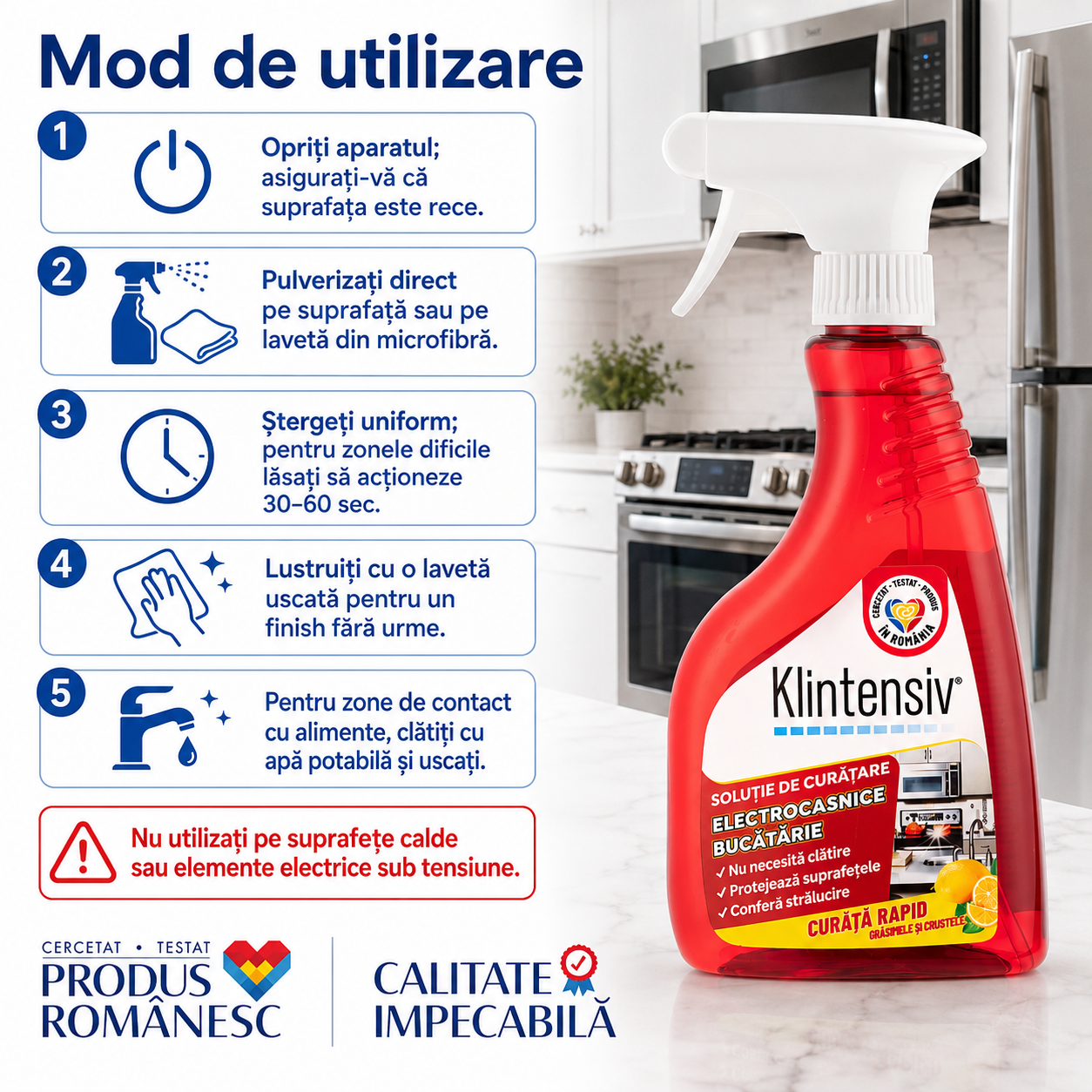 Spray curățare electrocasnice Klintensiv pentru inox crom sticlă plastic