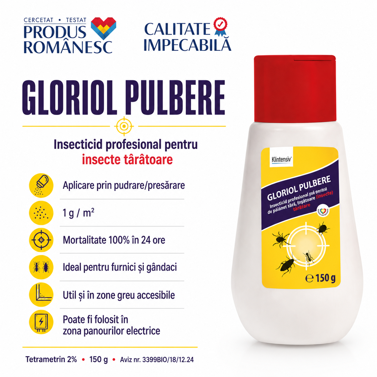 Pulbere insecticidă GLORIOL pentru zone greu accesibile canalizare țevi pavele și panouri electrice