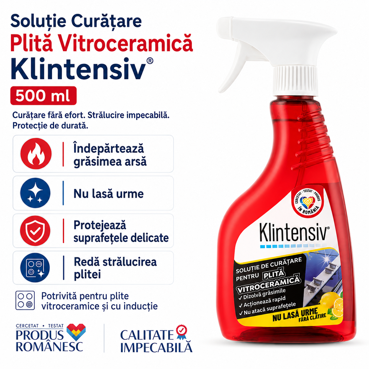 Klintensiv soluție profesională pentru curățare plite cu inducție și vitroceramice fără zgâriere