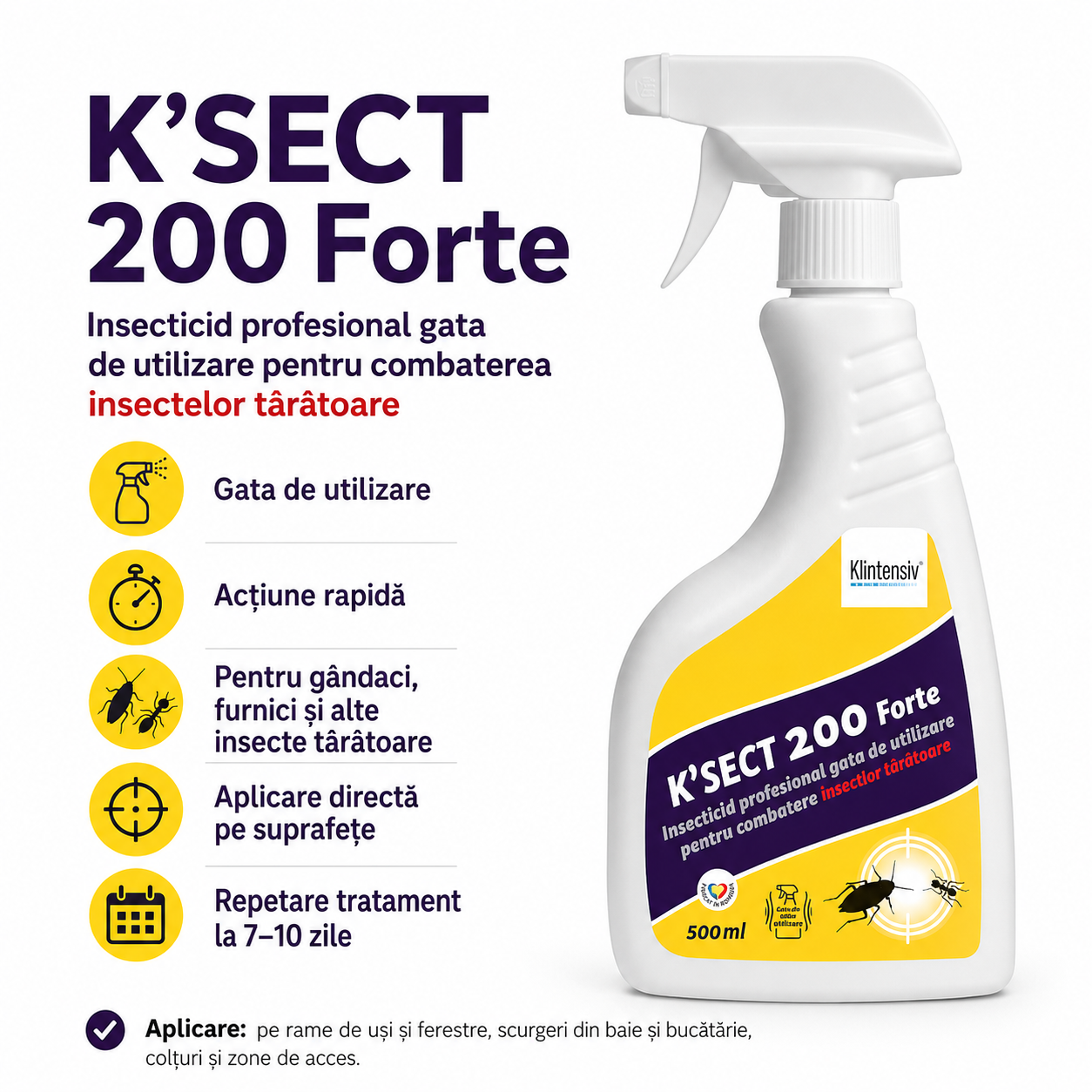 Insecticid K-Sect 200 Forte pentru g&acirc;ndaci furnici căpușe purici și alte artropode