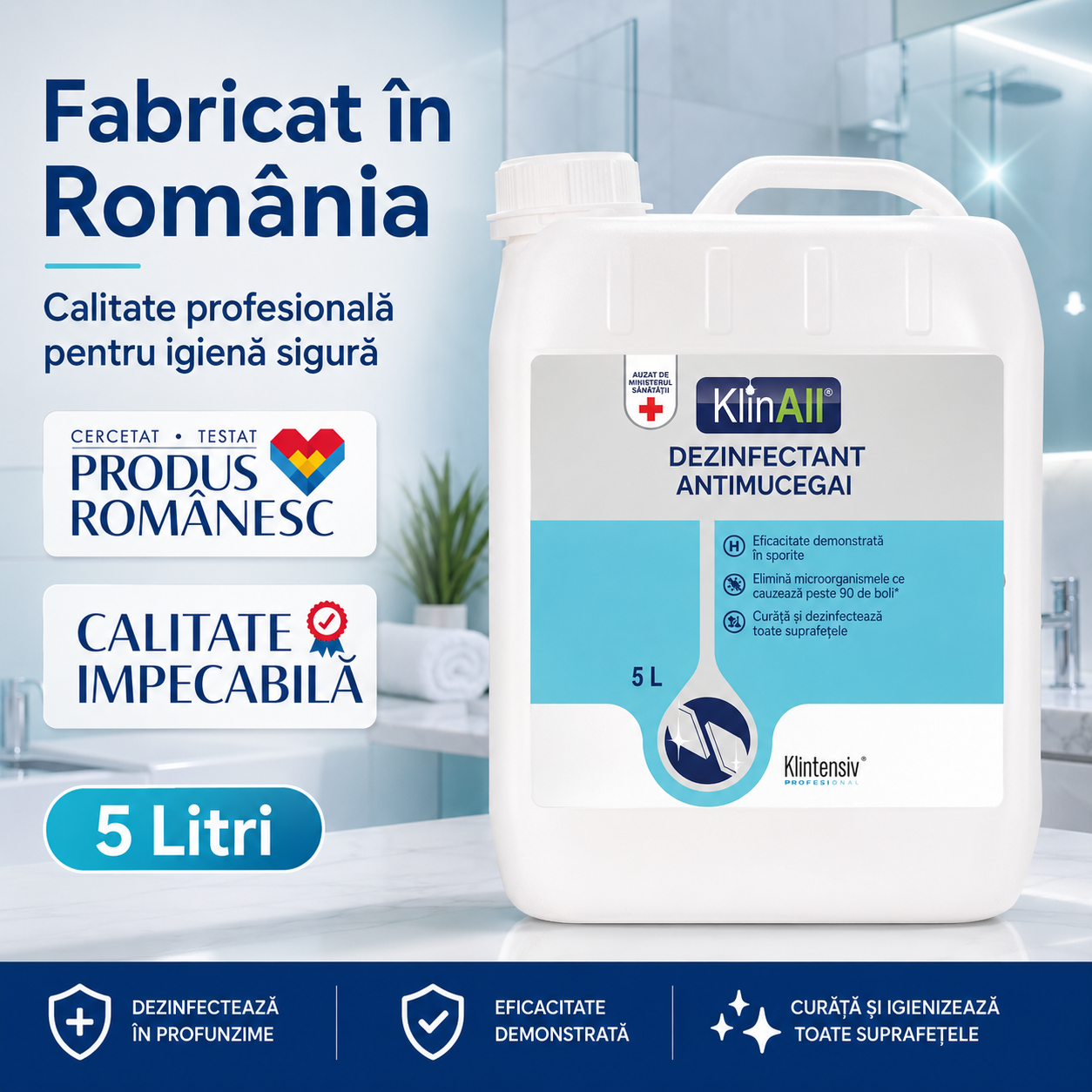 KlinAll Klintensiv dezinfectant antimucegai cu peste 98 la sută ingrediente biodegradabile