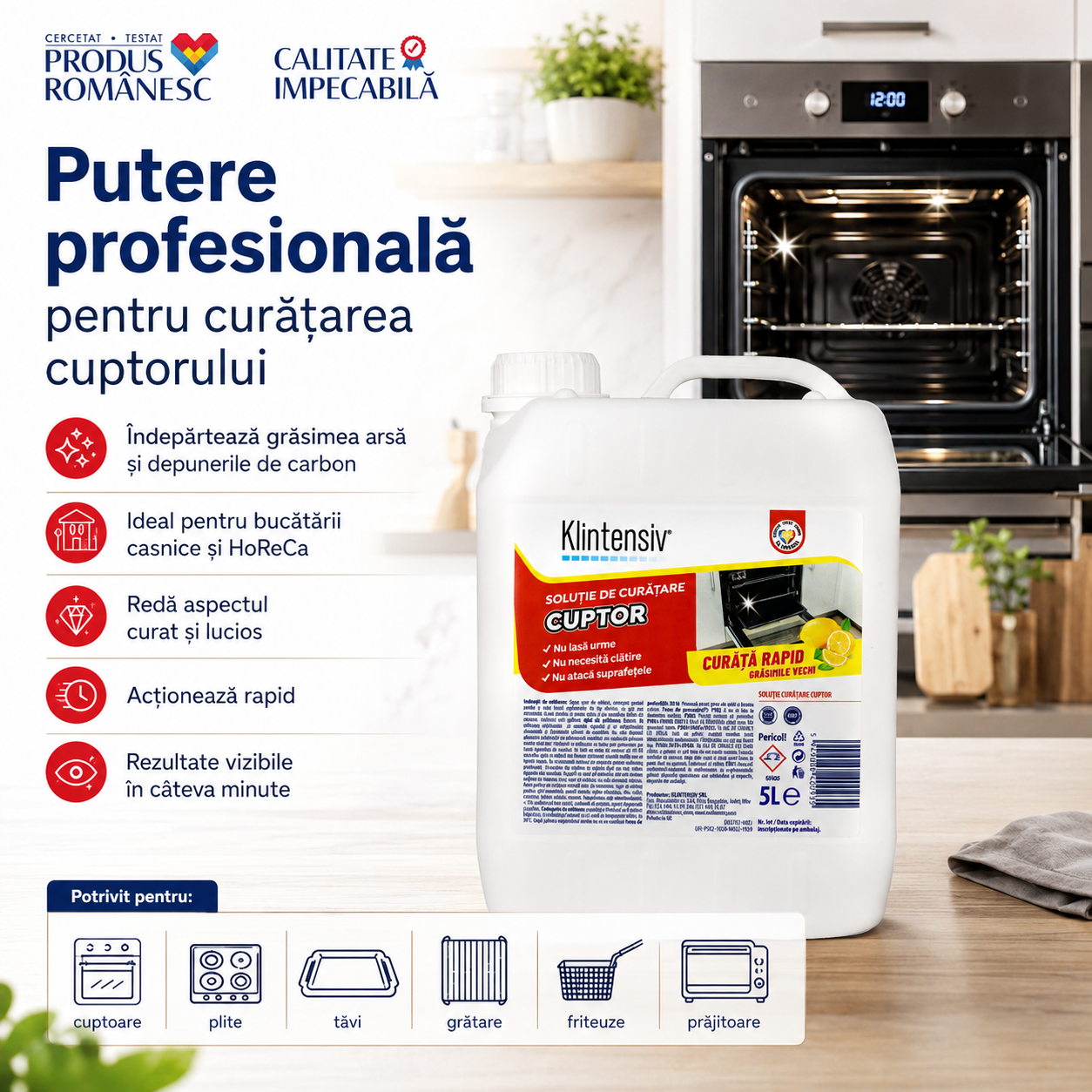 Klintensiv soluție profesională pentru curățare cuptoare plite tăvi grătare și friteuze
